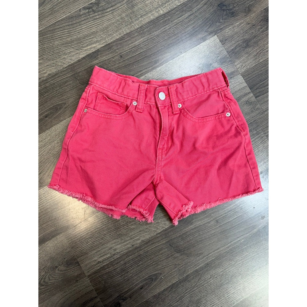 Old Navy Girls Pink Denim Shorts High Rise Built-In Tough Frayed Hem Size 10